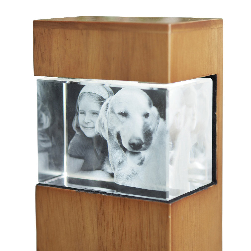 3D Glasfoto mit LED-Leuchtstele Holz