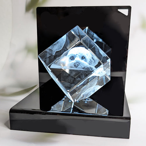 3D Glasfoto Würfel auf Ecke inkl. LED