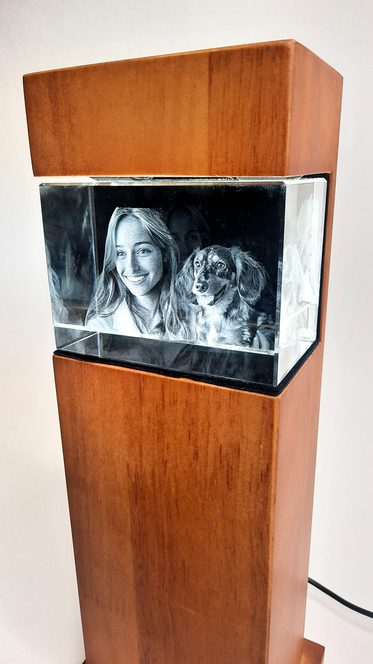3D Glasfoto mit LED-Leuchtstele Holz